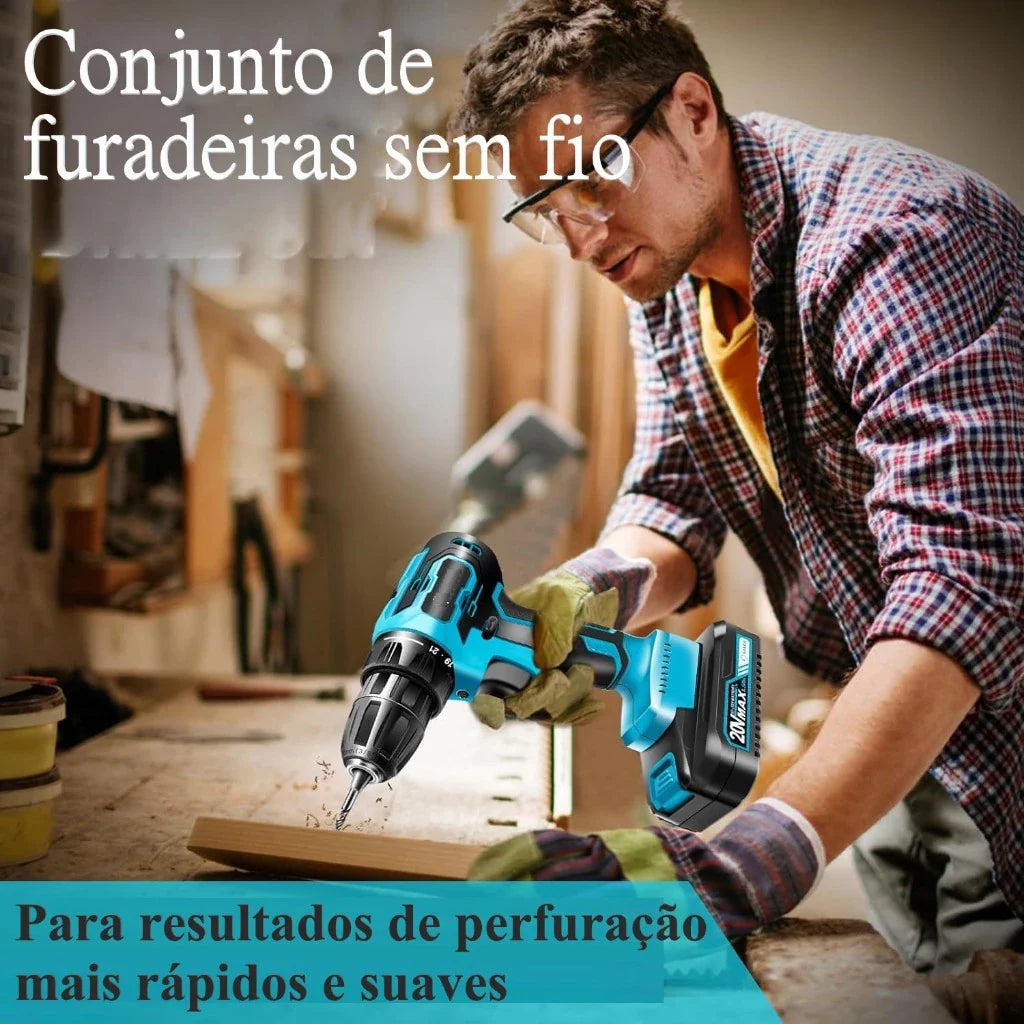 Parafusadeira/Furadeira 21V com LED – Kit Completo com 28 Peças