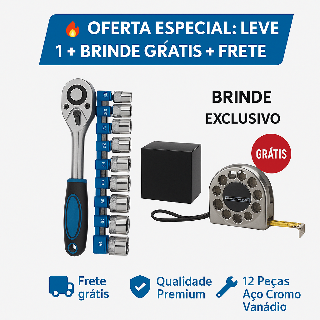 KIT SOQUETES TITÂNIO 12 Peças + BRINDE EXCLUSIVO - FRETE GRÁTIS